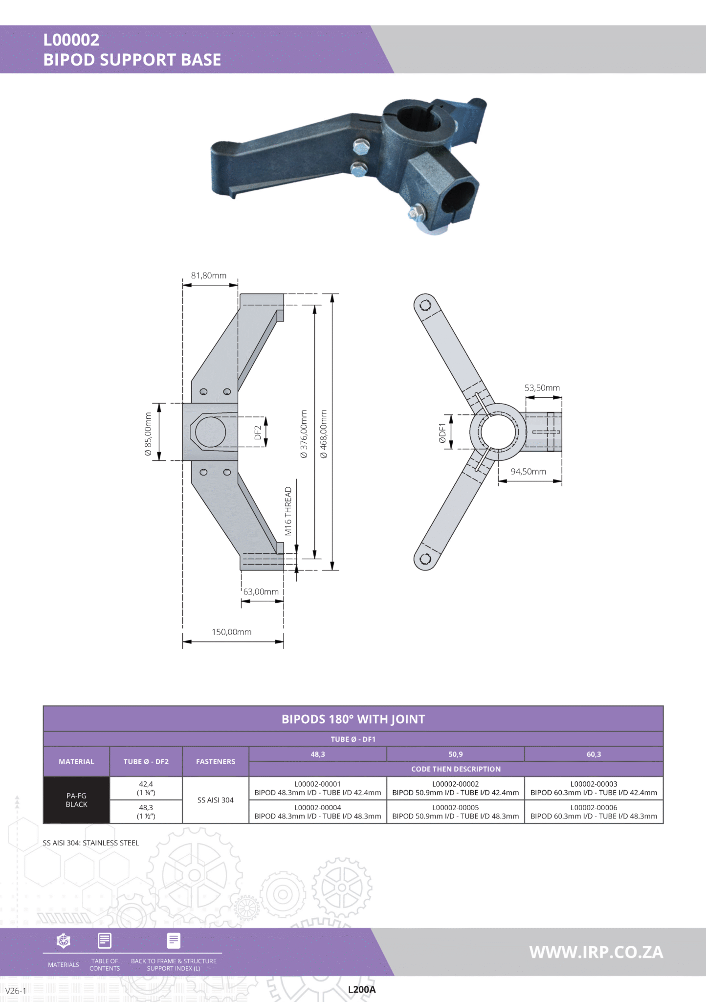 Support Base Engineering Graphics Bipod Support Base - IRP Engineering Plastics